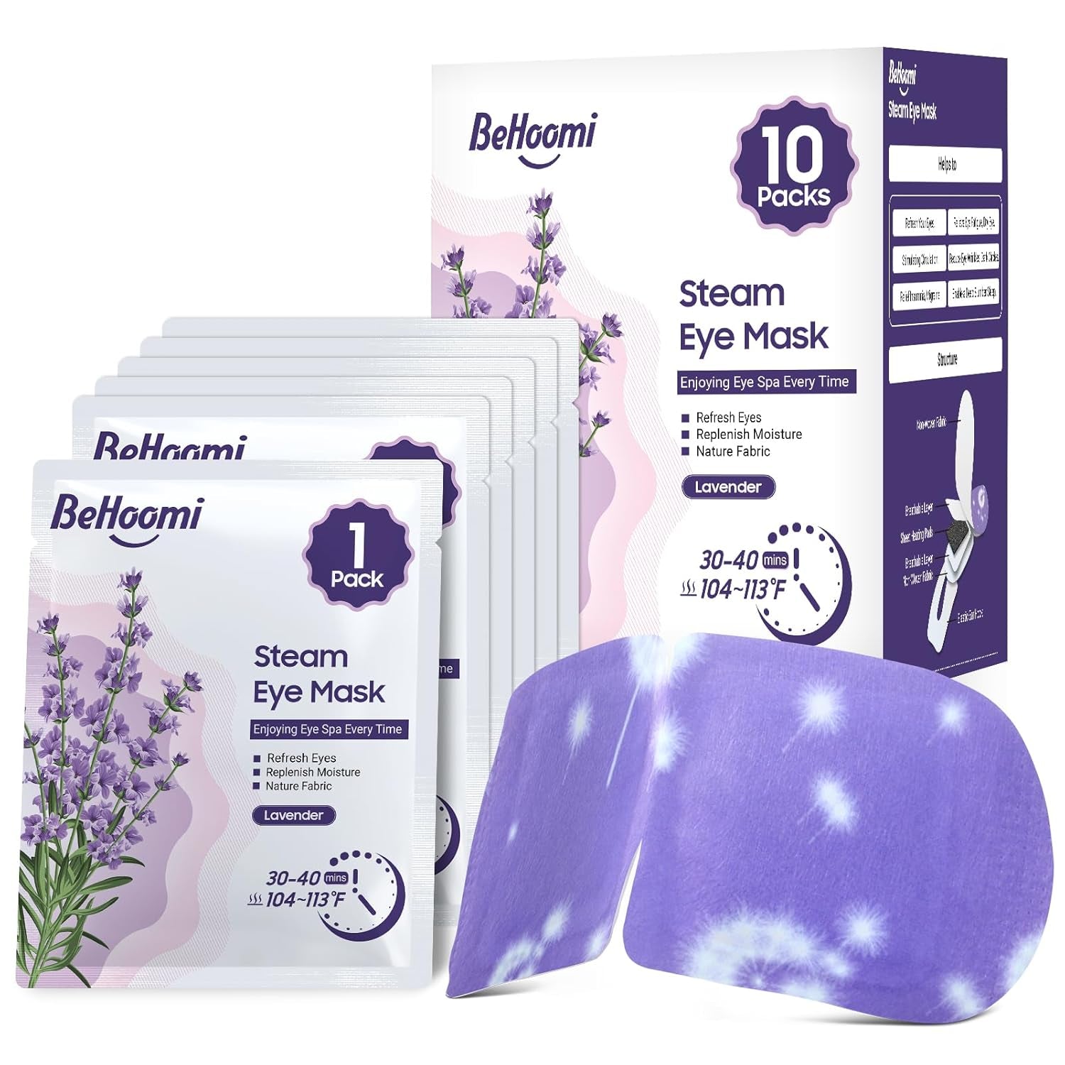 Steam Eye Mask, 30 Packs Heated Eye Mask, Self Heating Disposable SPA Warm Compress for Eyes （Lavender & Unscented & Tea Tree）