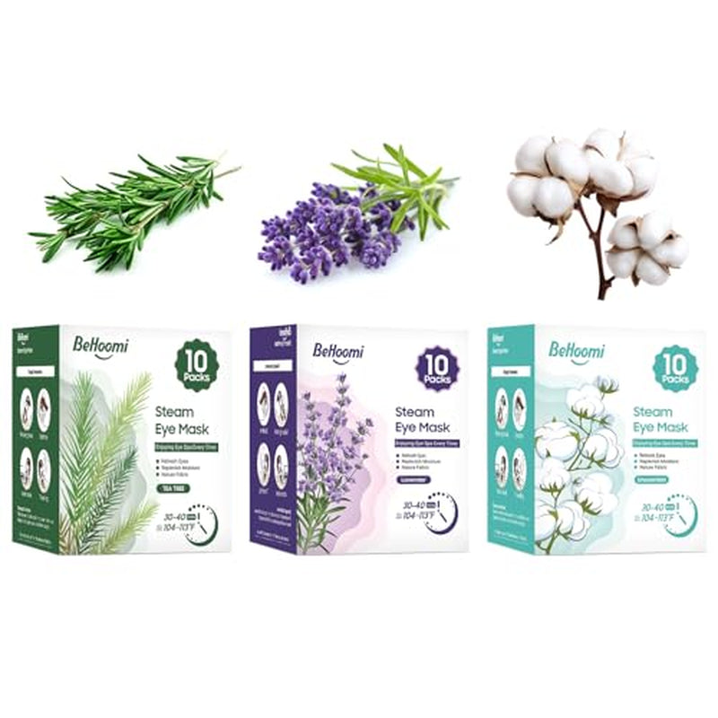 Steam Eye Mask, 30 Packs Heated Eye Mask, Self Heating Disposable SPA Warm Compress for Eyes （Lavender & Unscented & Tea Tree）
