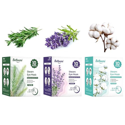 Steam Eye Mask, 30 Packs Heated Eye Mask, Self Heating Disposable SPA Warm Compress for Eyes （Lavender & Unscented & Tea Tree）