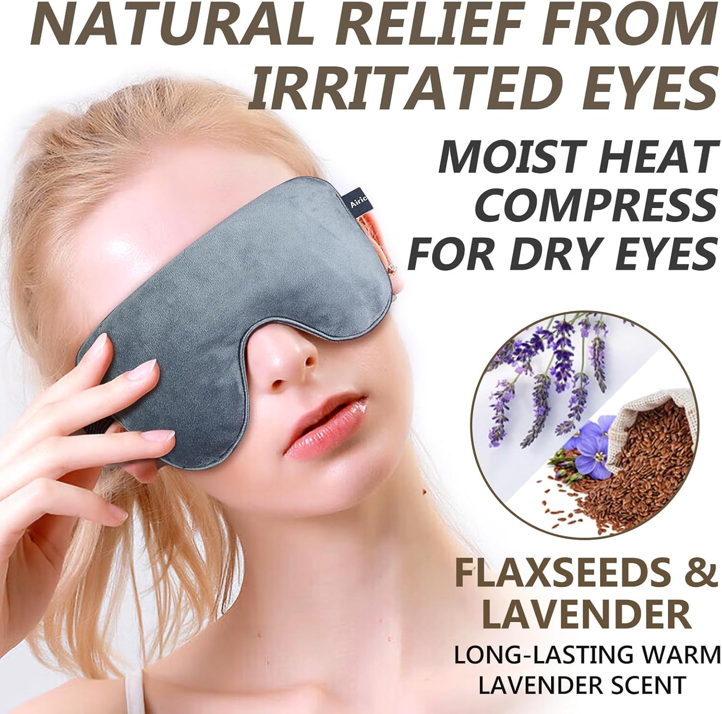 Lavender Heat Eye Mask, Microwavable Moist Heating Pad for Dry Eyes, Blepharitis & Stye, Blue, Soft & Durable, Adjustable Strap