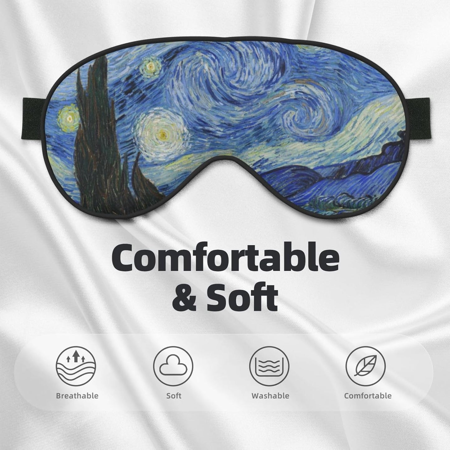 Starry Night Sleep Mask Eye Mask with Adjustable Strap Eye Sleep Shade Cover Blocks Light for Women Men Airplane Travel Nap