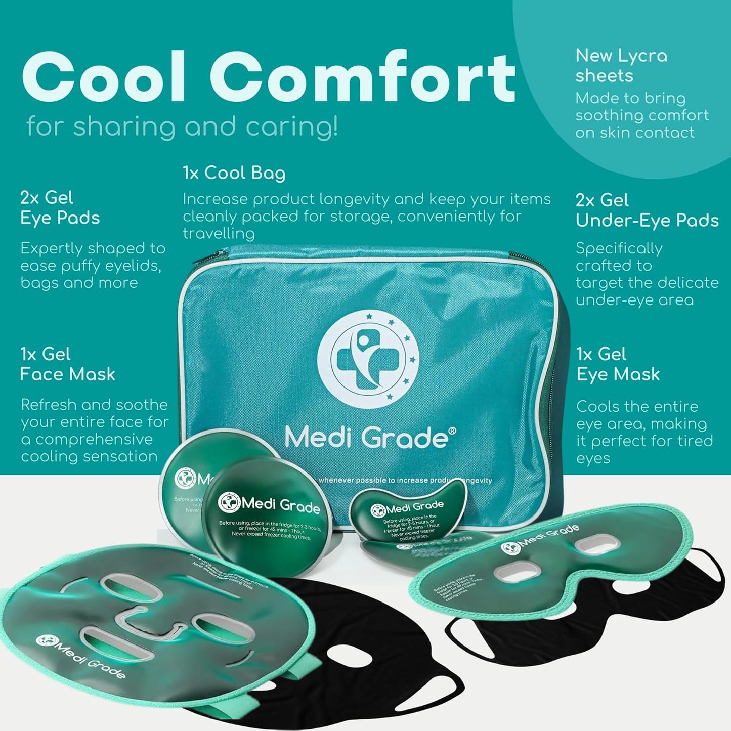 Cooling Ice Face Mask and Cooling Eye Mask for Puffy Eyes & Migraine Relief - Self Care Face Ice Pack with Chillgel Face Ice Mask Technology - Cooling Face Mask, Eye Pads and Bag