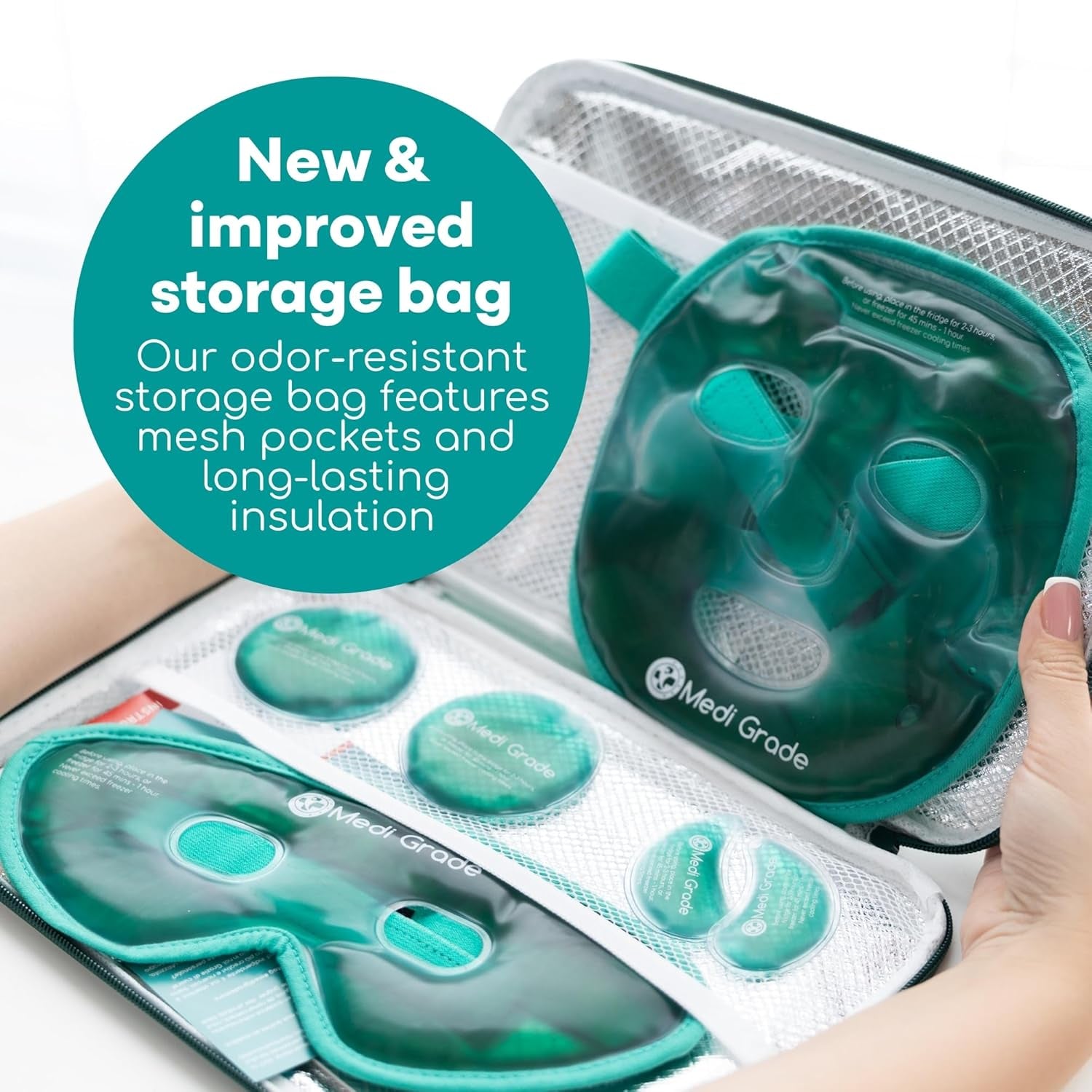 Cooling Ice Face Mask and Cooling Eye Mask for Puffy Eyes & Migraine Relief - Self Care Face Ice Pack with Chillgel Face Ice Mask Technology - Cooling Face Mask, Eye Pads and Bag